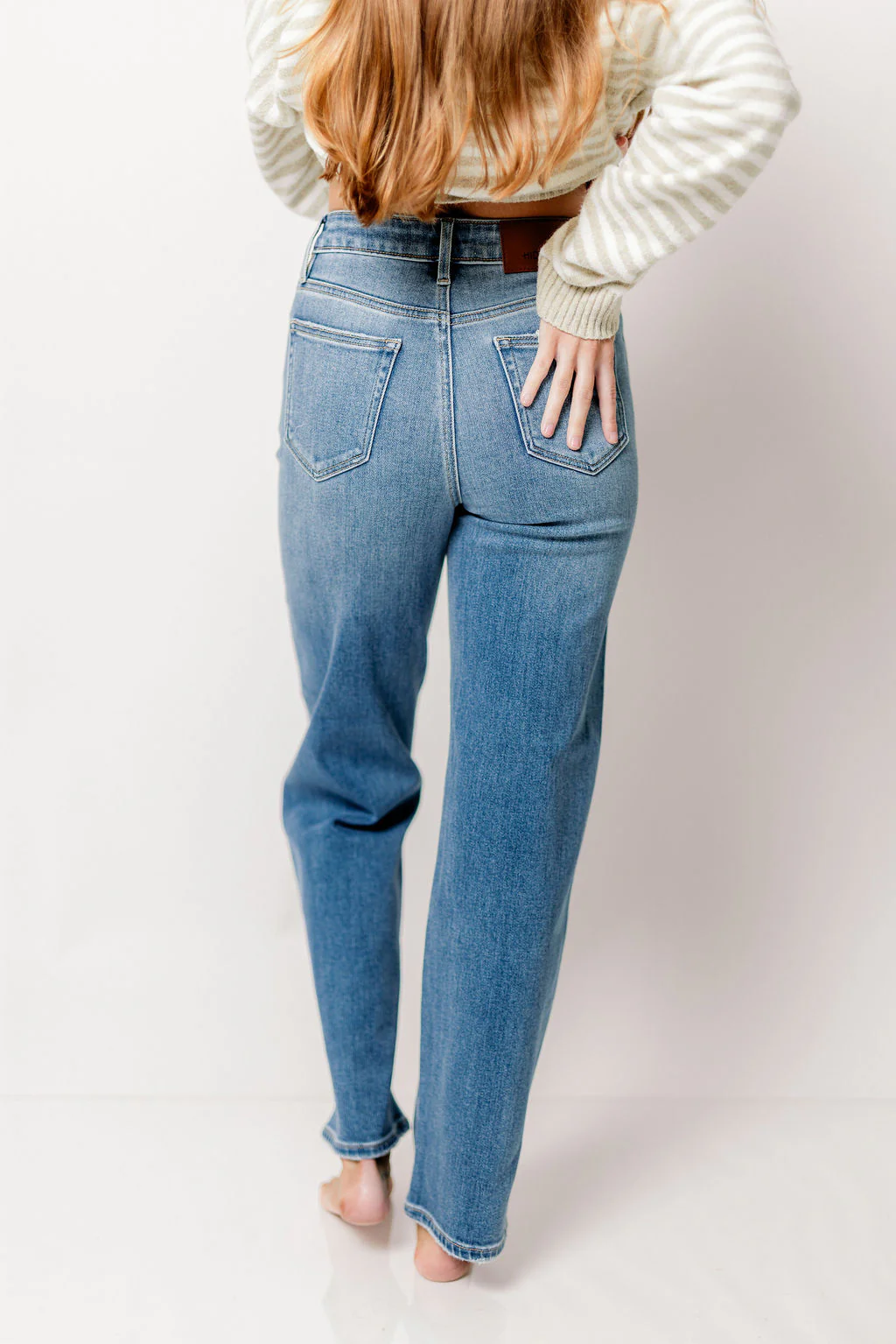 Tracey High Rise Straight Jean with 30” Inseam in Medium Dark - Image 4