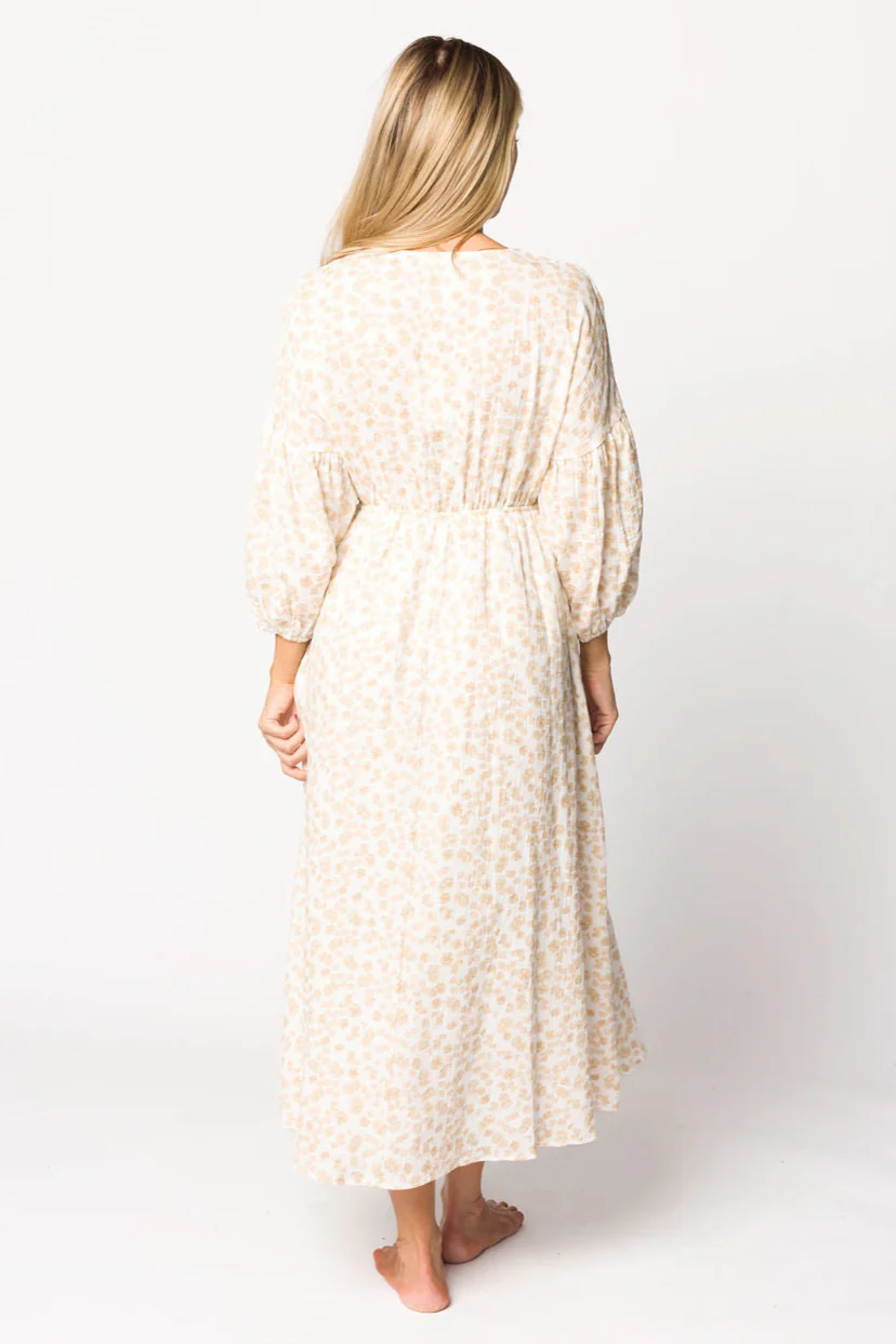 Hunter 100% Cotton Gauze Midi Dress in Natural/Fawn Floral - Bump Friendly - Image 11