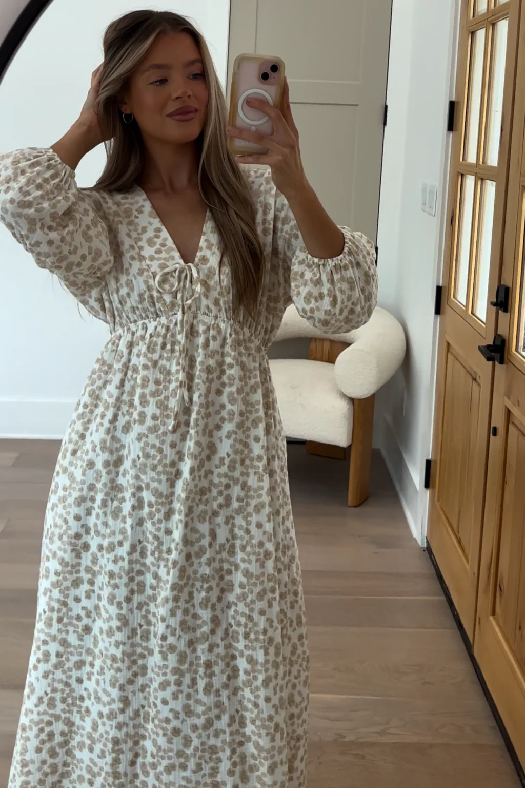 Hunter 100% Cotton Gauze Midi Dress in Natural/Fawn Floral - Bump Friendly - Image 13