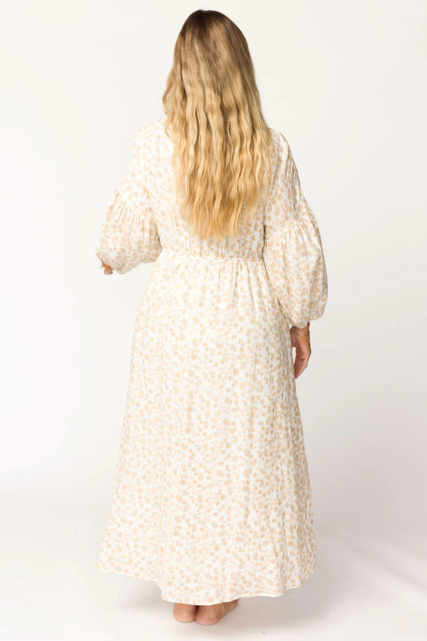 Hunter 100% Cotton Gauze Midi Dress in Natural/Fawn Floral - Bump Friendly - Image 16