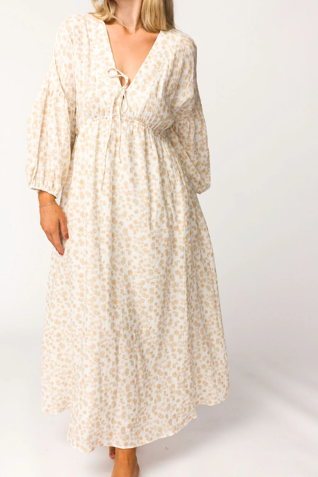 Hunter 100% Cotton Gauze Midi Dress in Natural/Fawn Floral - Bump Friendly - Image 17