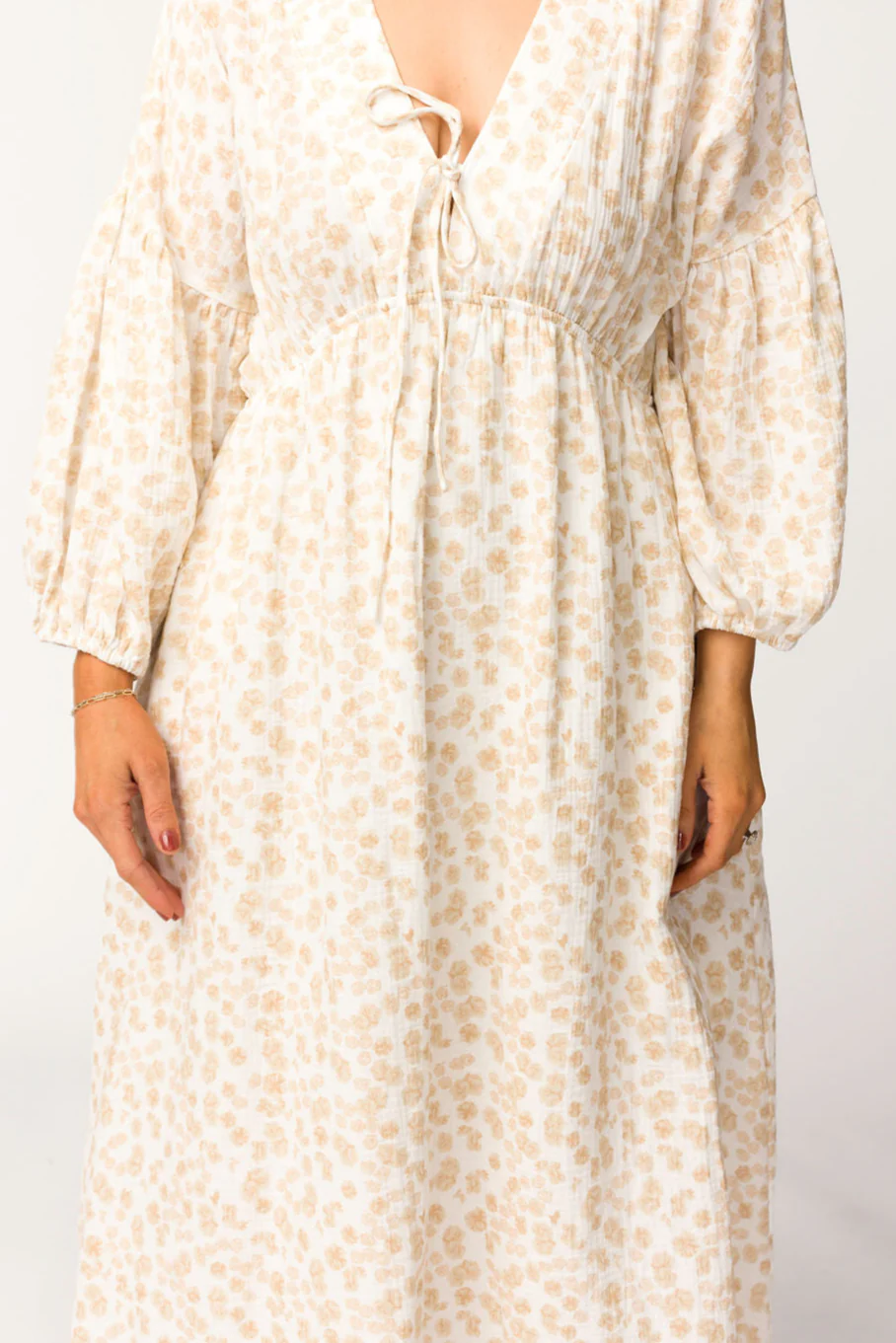 Hunter 100% Cotton Gauze Midi Dress in Natural/Fawn Floral - Bump Friendly - Image 18
