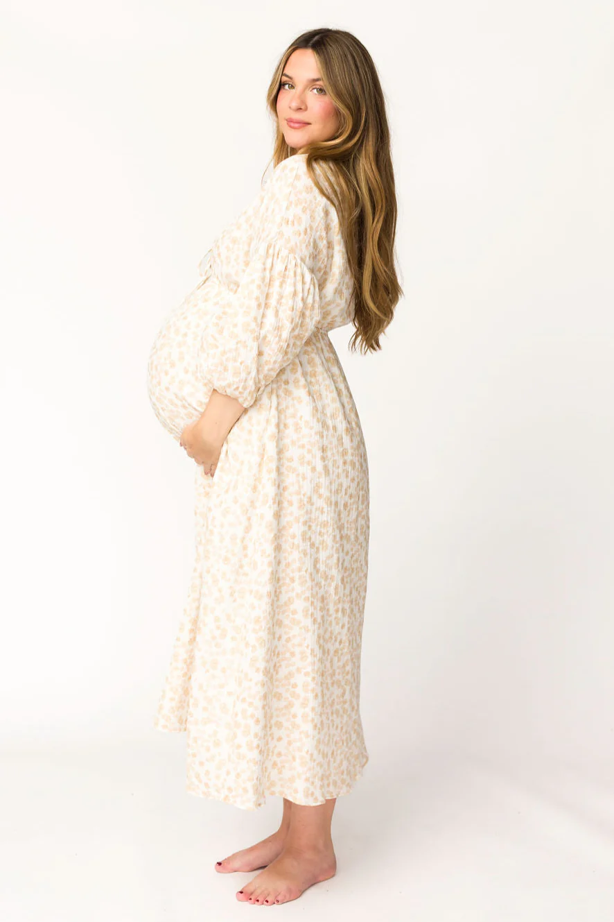 Hunter 100% Cotton Gauze Midi Dress in Natural/Fawn Floral - Bump Friendly - Image 19