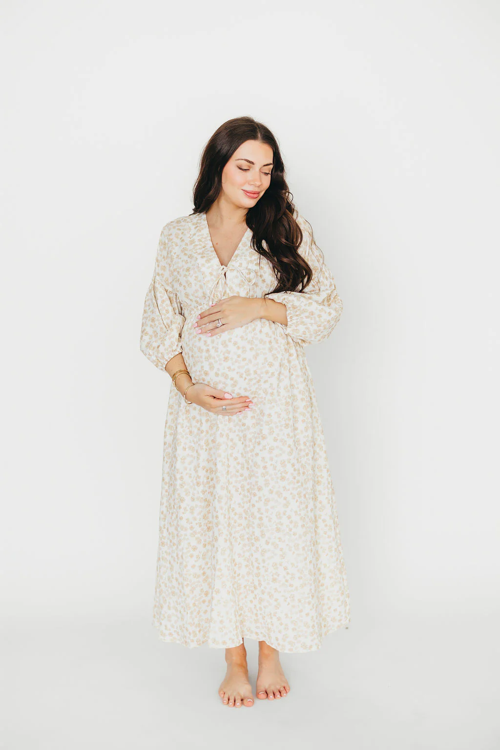 Hunter 100% Cotton Gauze Midi Dress in Natural/Fawn Floral - Bump Friendly - Image 21