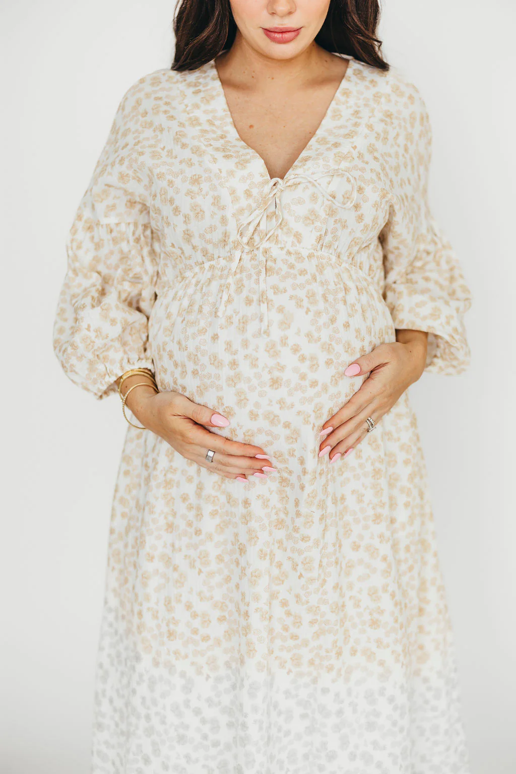 Hunter 100% Cotton Gauze Midi Dress in Natural/Fawn Floral - Bump Friendly - Image 23