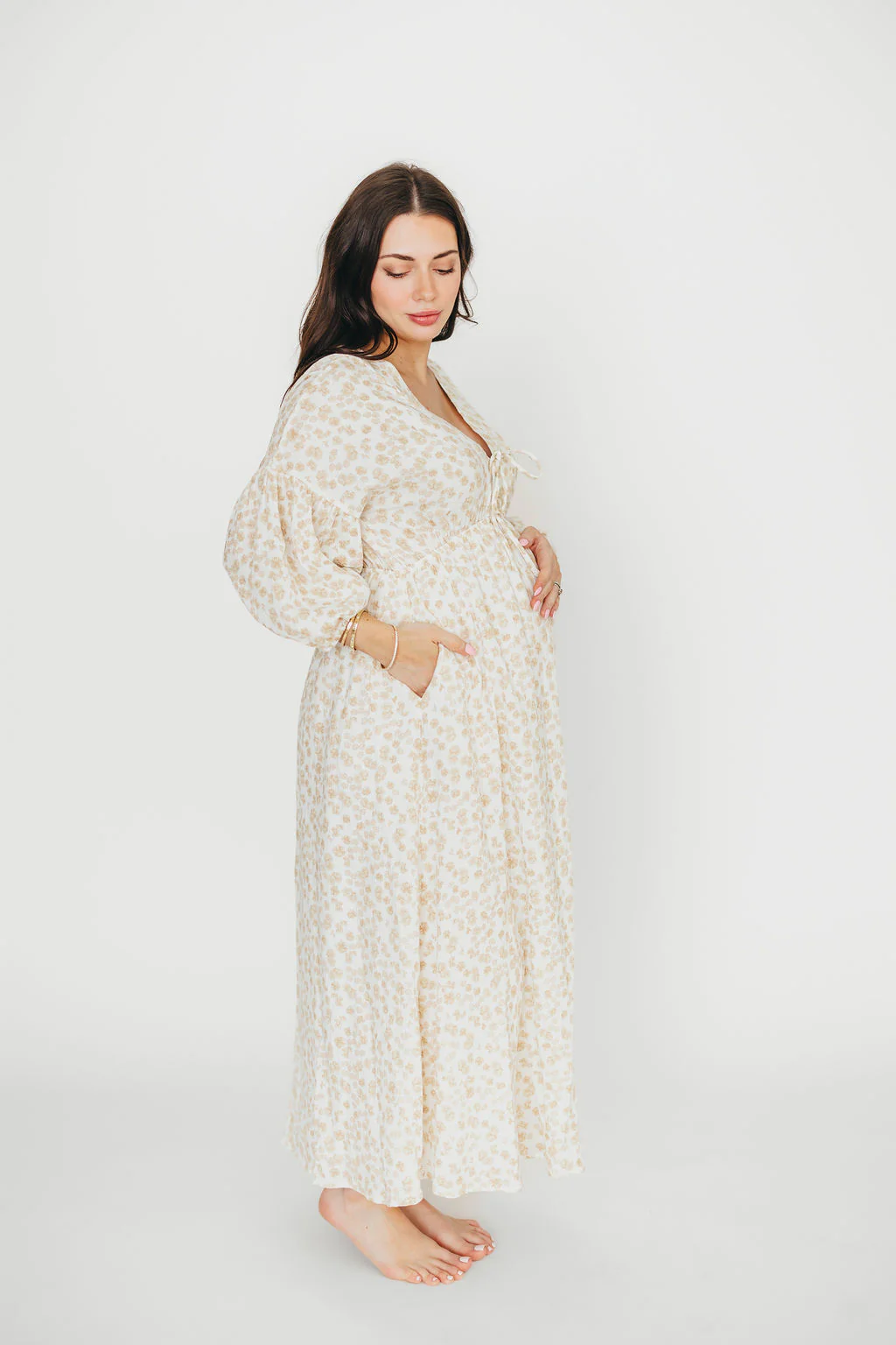 Hunter 100% Cotton Gauze Midi Dress in Natural/Fawn Floral - Bump Friendly - Image 24