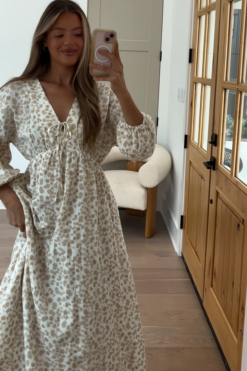 Hunter 100% Cotton Gauze Midi Dress in Natural/Fawn Floral - Bump Friendly - Image 9