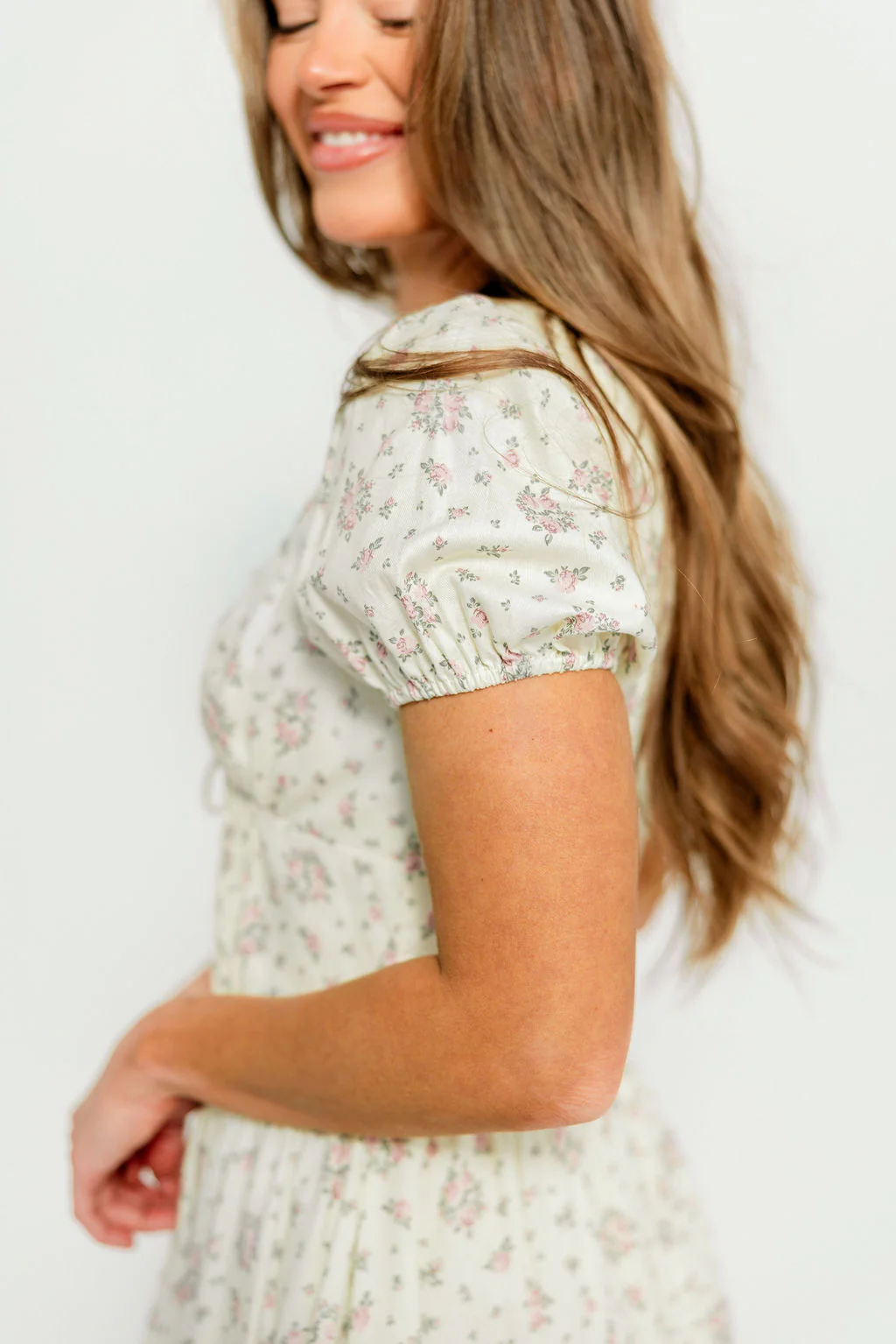 Julie Midi Dress in Ivory/Pink Floral - Image 7
