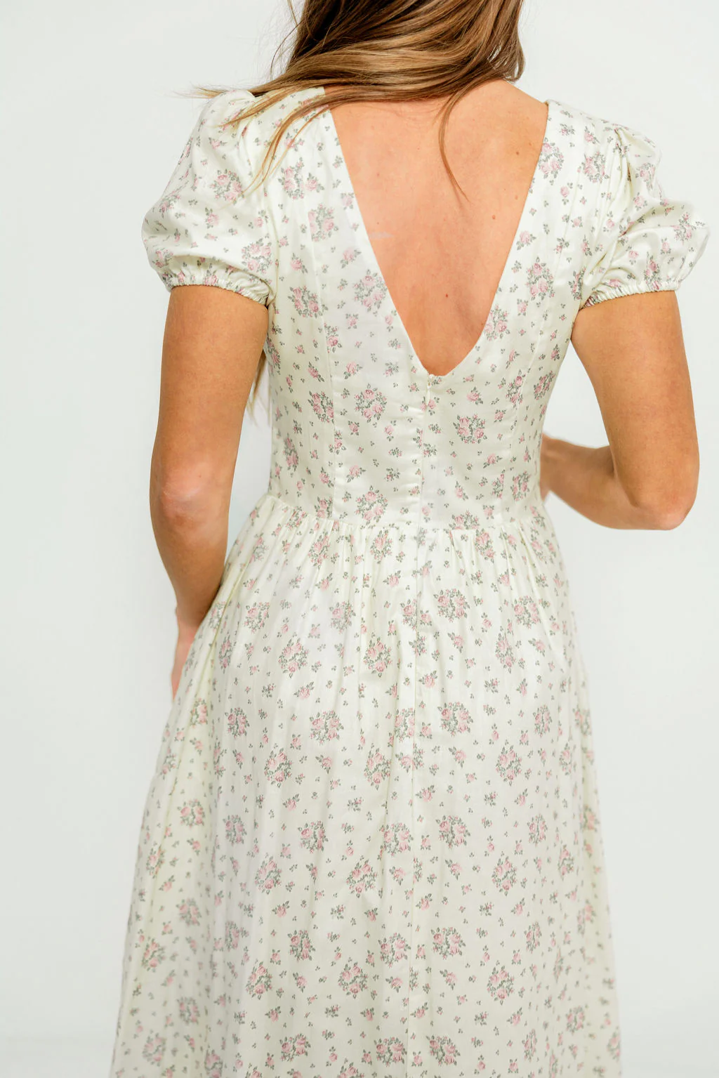 Julie Midi Dress in Ivory/Pink Floral - Image 8