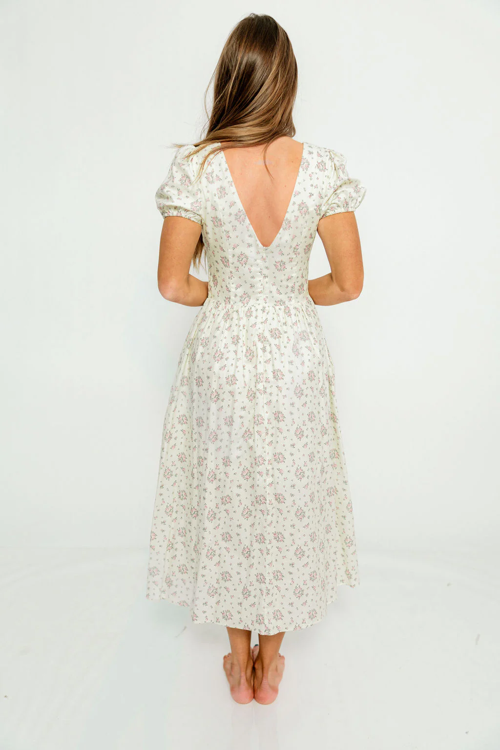 Julie Midi Dress in Ivory/Pink Floral - Image 9