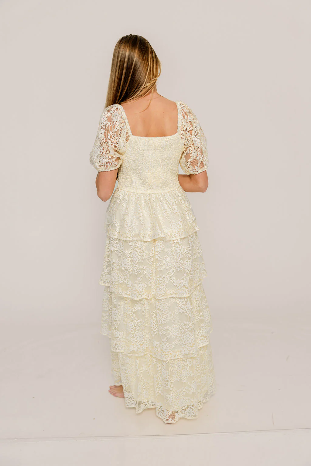 Athena Lace Tiered Smocked Maxi Dress in Butter Cream - Bump Friendly - Image 5