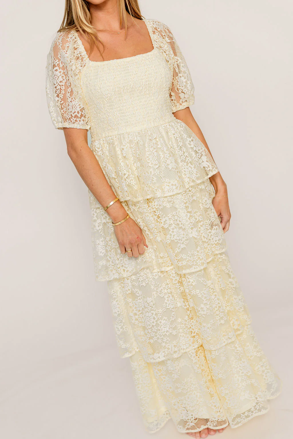 Athena Lace Tiered Smocked Maxi Dress in Butter Cream - Bump Friendly - Image 7