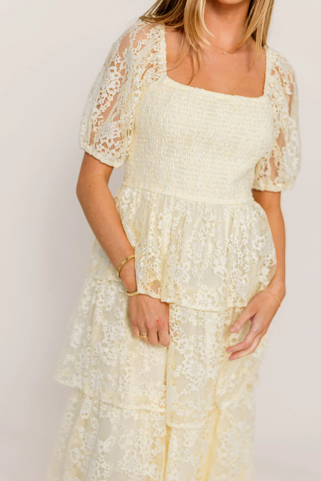 Athena Lace Tiered Smocked Maxi Dress in Butter Cream - Bump Friendly - Image 8
