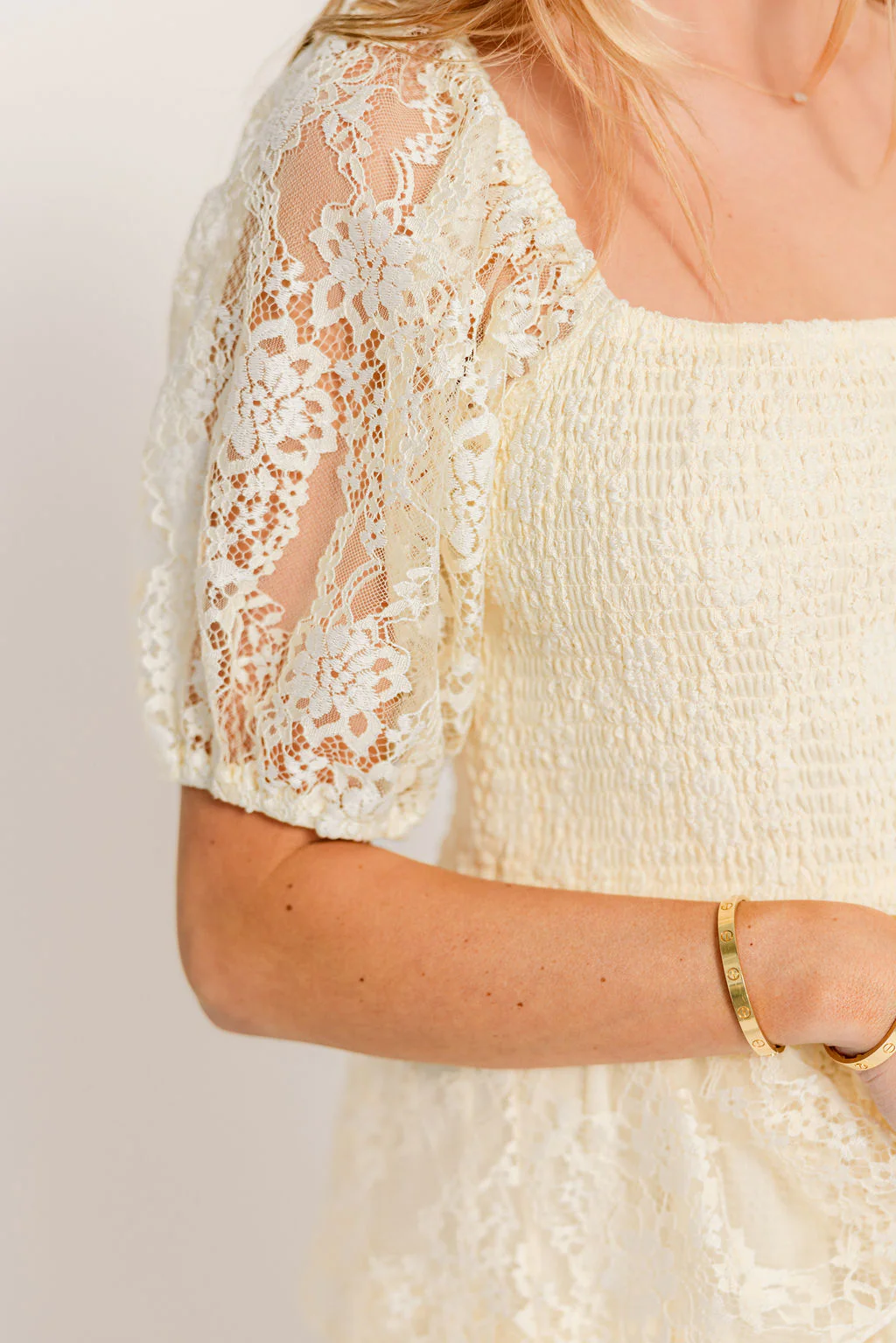 Athena Lace Tiered Smocked Maxi Dress in Butter Cream - Bump Friendly - Image 9