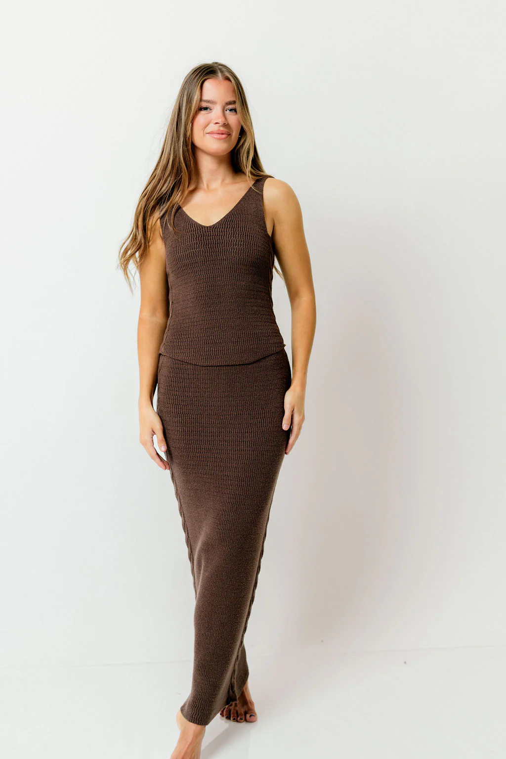 Mariella Knit Tank and Maxi Skirt Set in Brown - Image 3