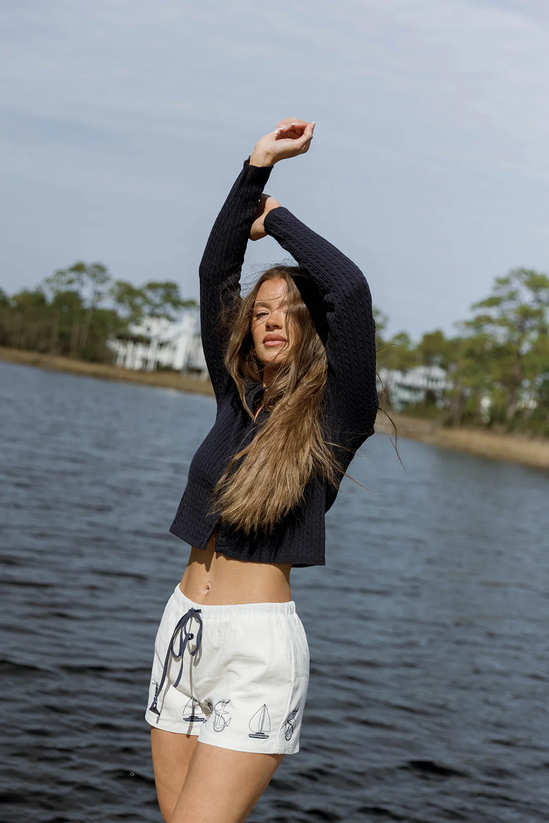Marina Nautical Embroidered Shorts in Off-White - Image 5