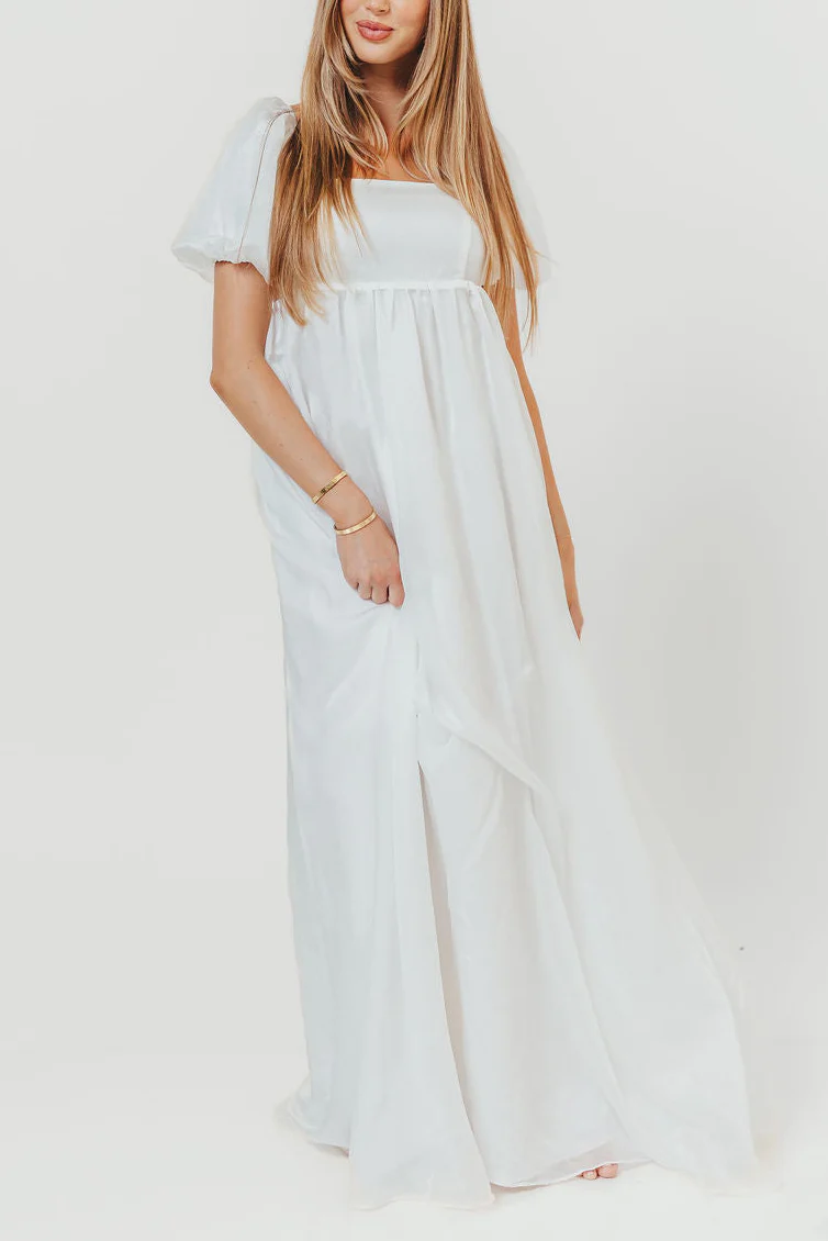 Maison Monochromatic Babydoll Maxi Dress in White
