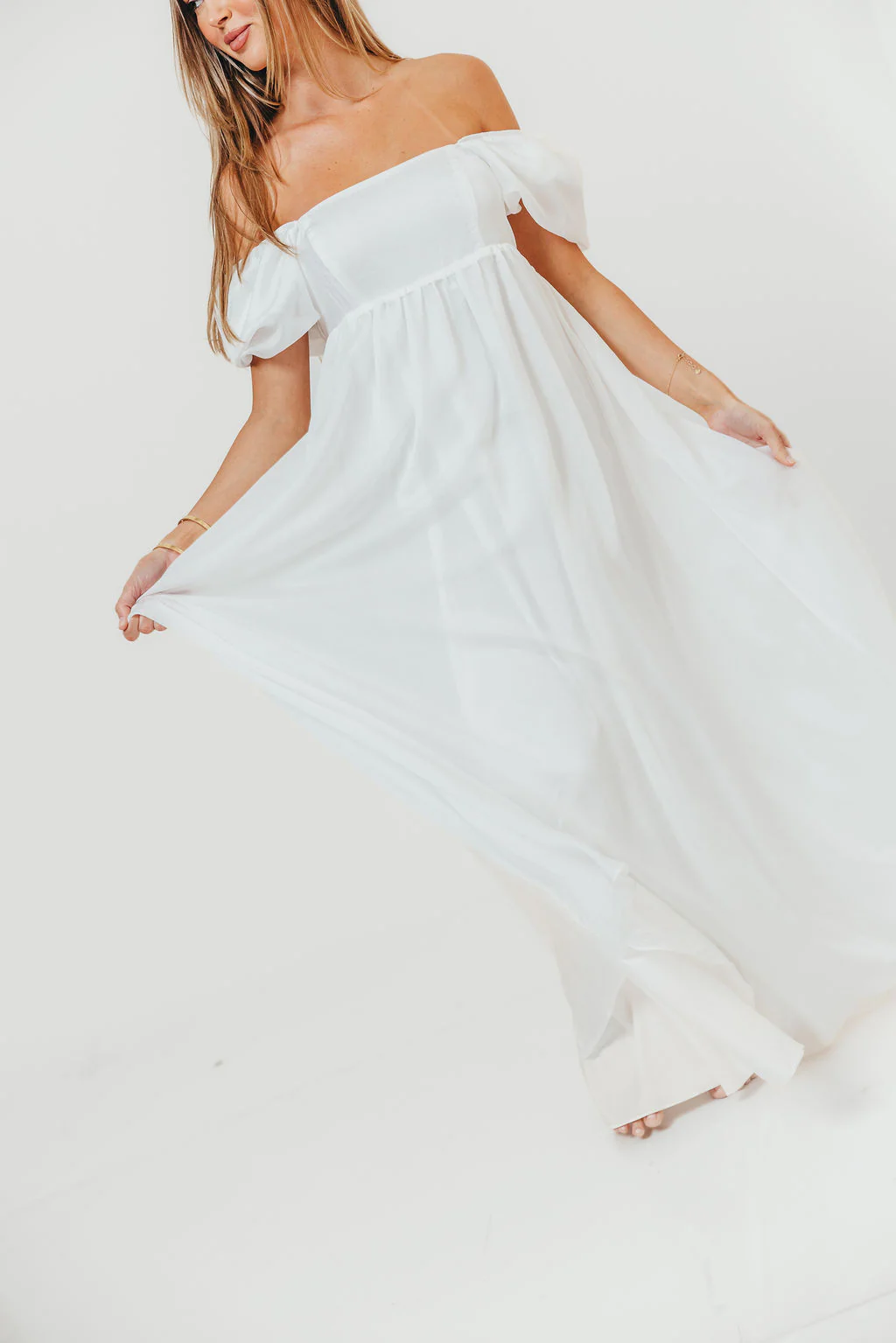 Maison Monochromatic Babydoll Maxi Dress in White - Image 10