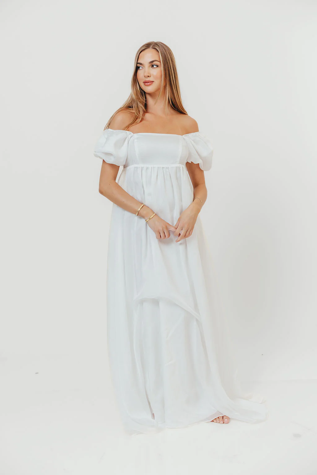 Maison Monochromatic Babydoll Maxi Dress in White - Image 3