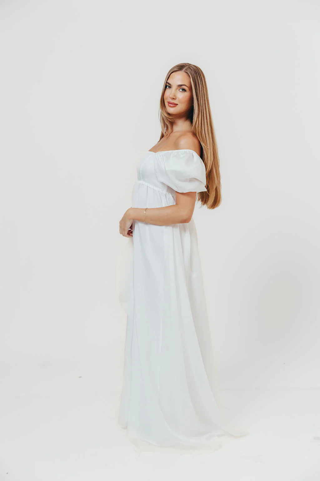 Maison Monochromatic Babydoll Maxi Dress in White - Image 4