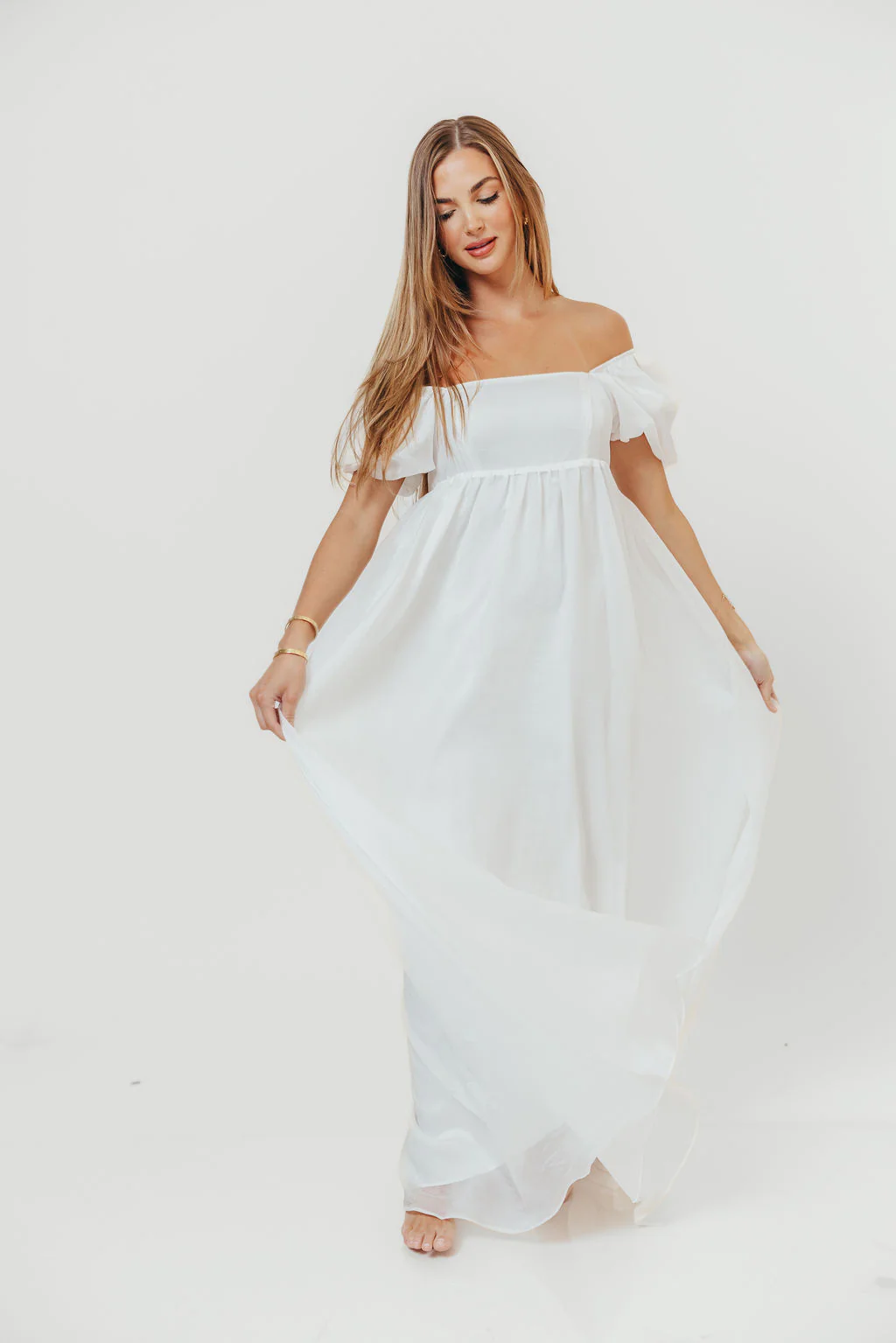 Maison Monochromatic Babydoll Maxi Dress in White - Image 6