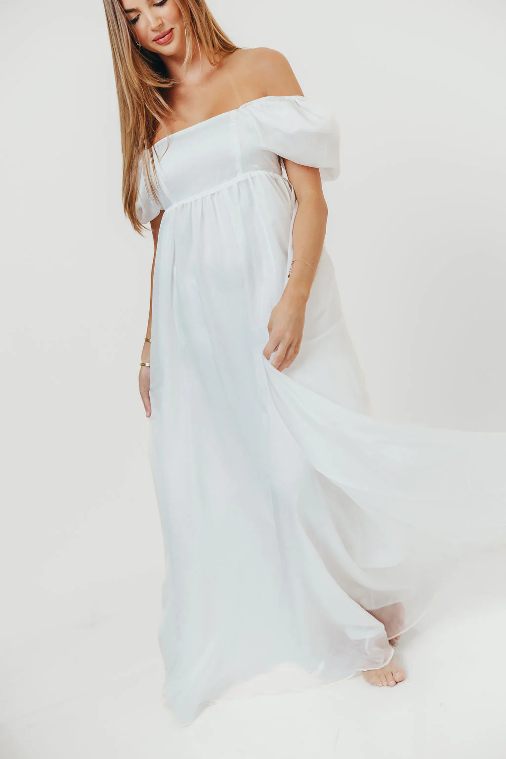Maison Monochromatic Babydoll Maxi Dress in White - Image 7