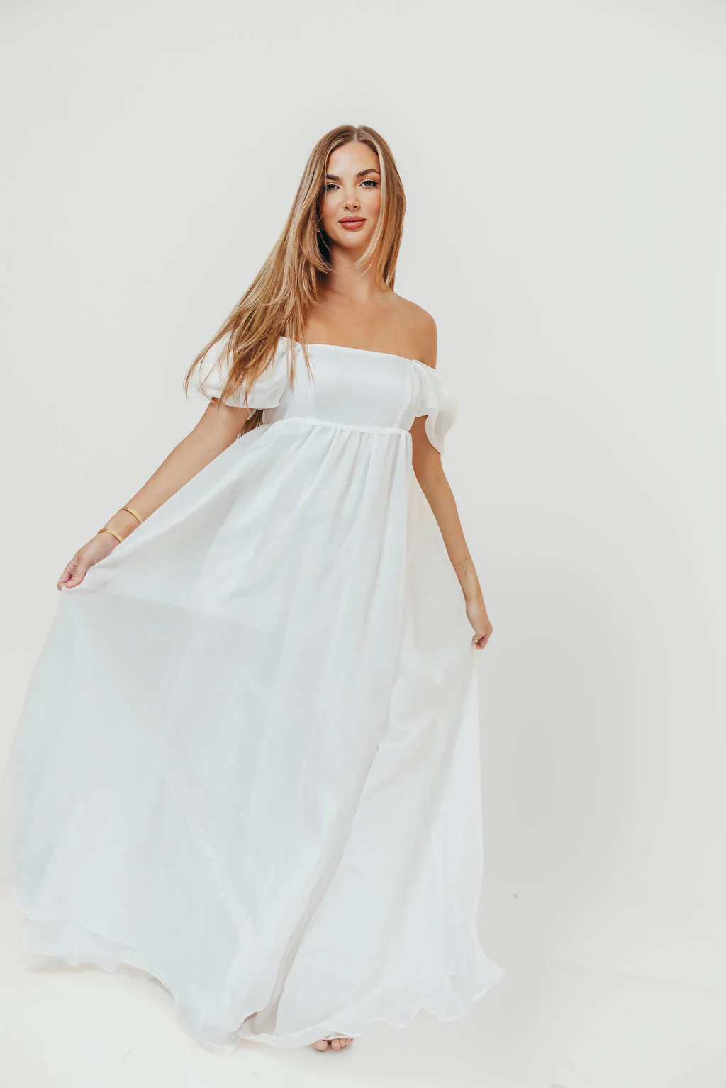 Maison Monochromatic Babydoll Maxi Dress in White - Image 8