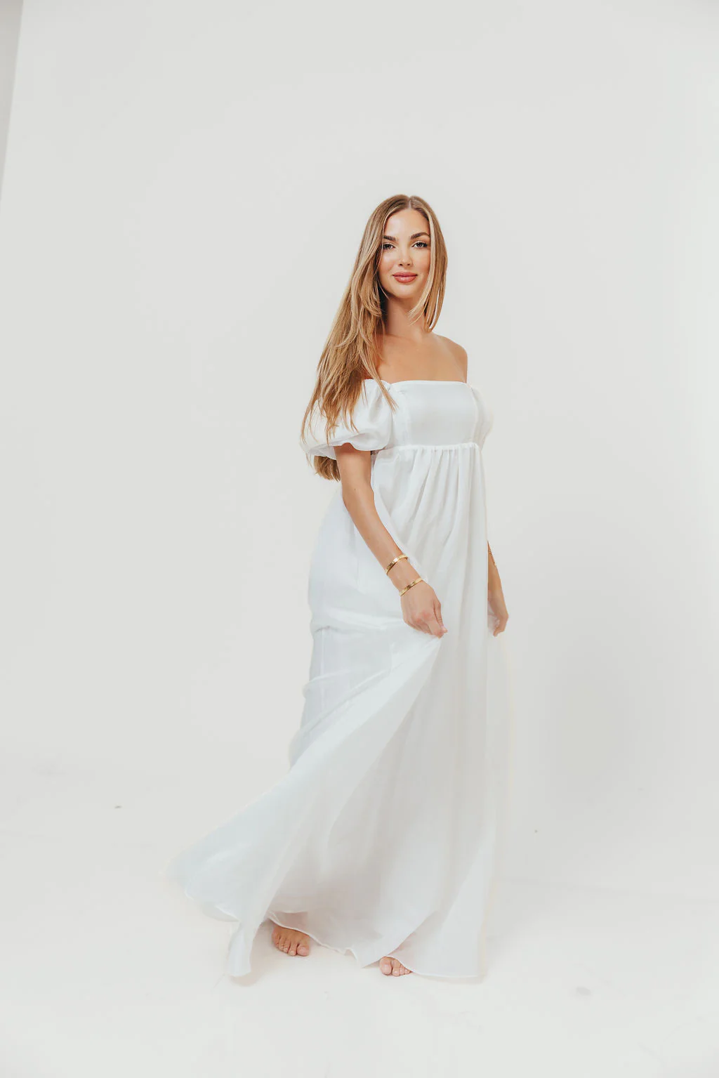 Maison Monochromatic Babydoll Maxi Dress in White - Image 9