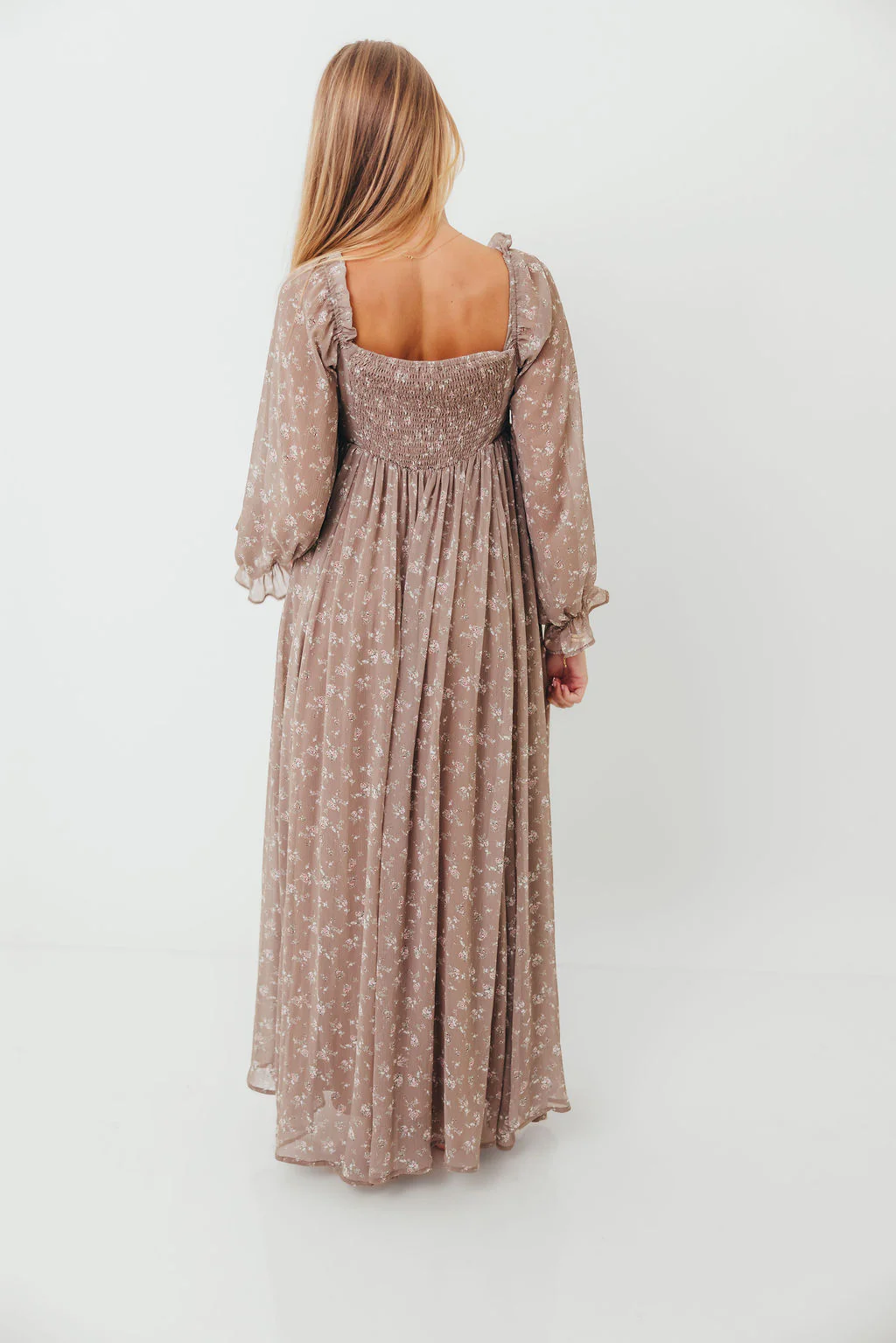 Amy Floral Long Sleeve Maxi Dress in Mocha Multi - Bump Friendly (Restocking in August) - Image 10