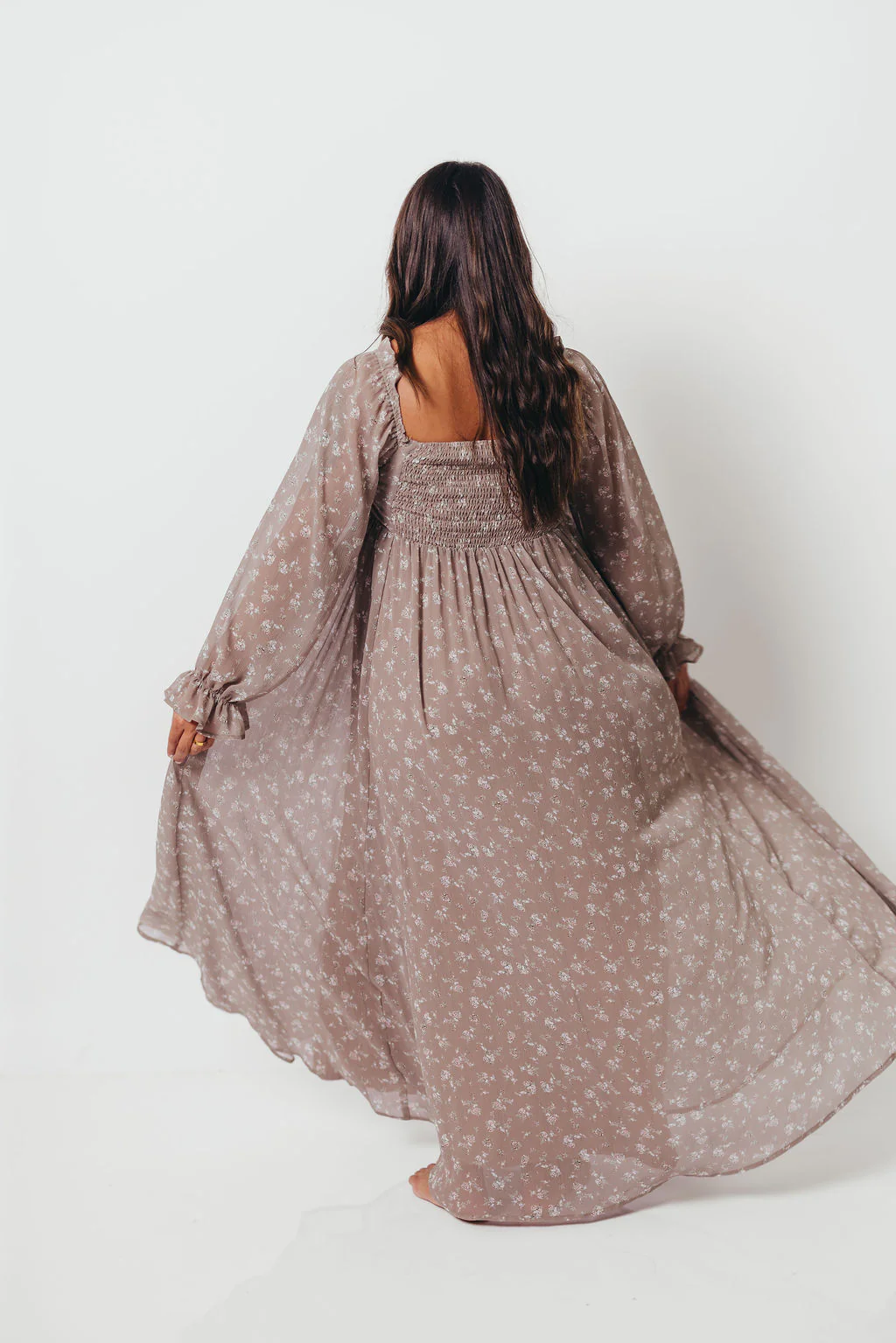 Amy Floral Long Sleeve Maxi Dress in Mocha Multi - Bump Friendly (Restocking in August) - Image 12
