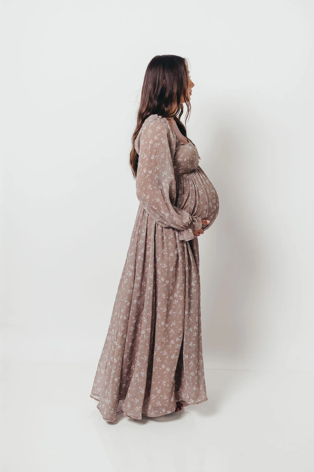 Amy Floral Long Sleeve Maxi Dress in Mocha Multi - Bump Friendly (Restocking in August) - Image 14