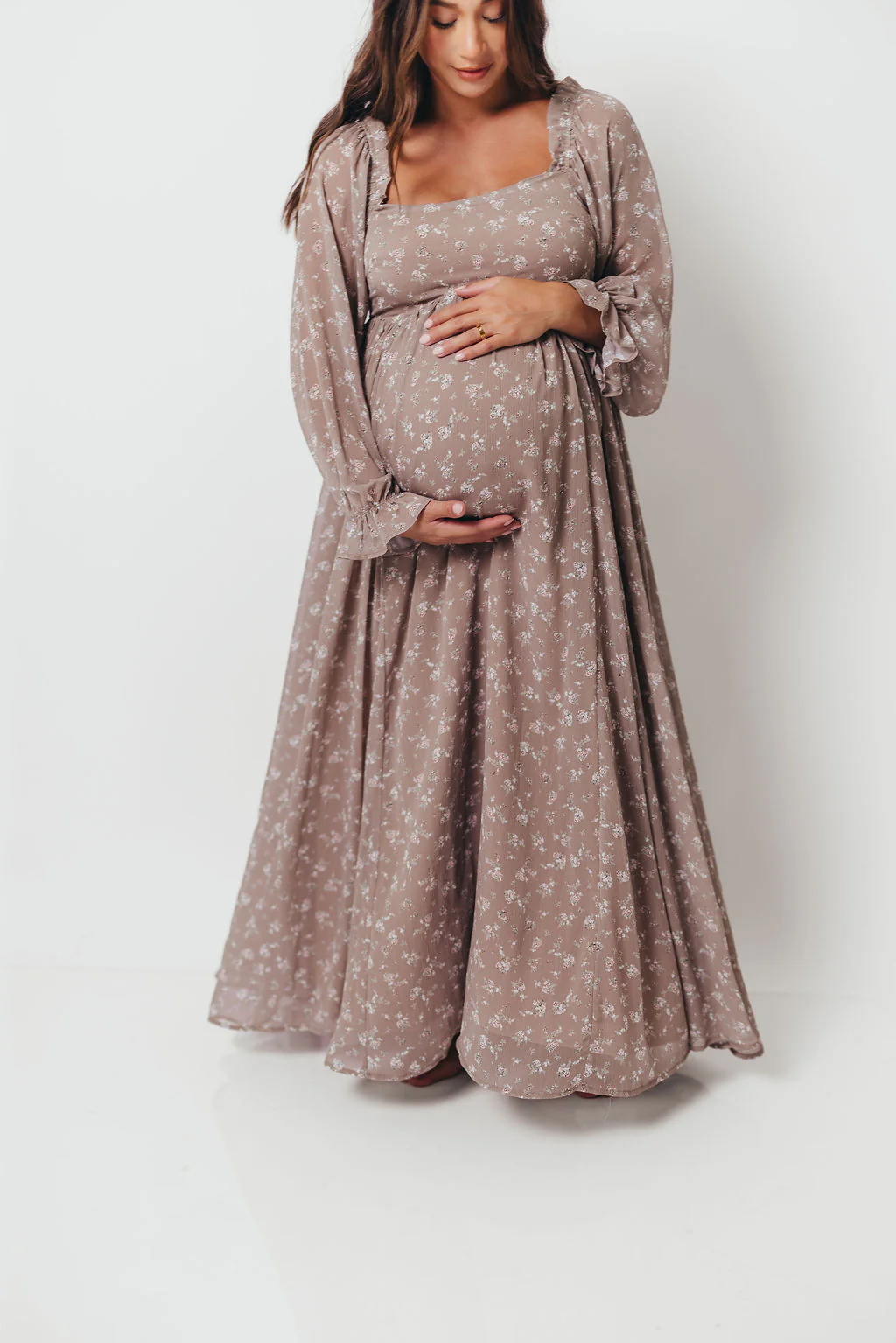 Amy Floral Long Sleeve Maxi Dress in Mocha Multi - Bump Friendly (Restocking in August) - Image 5