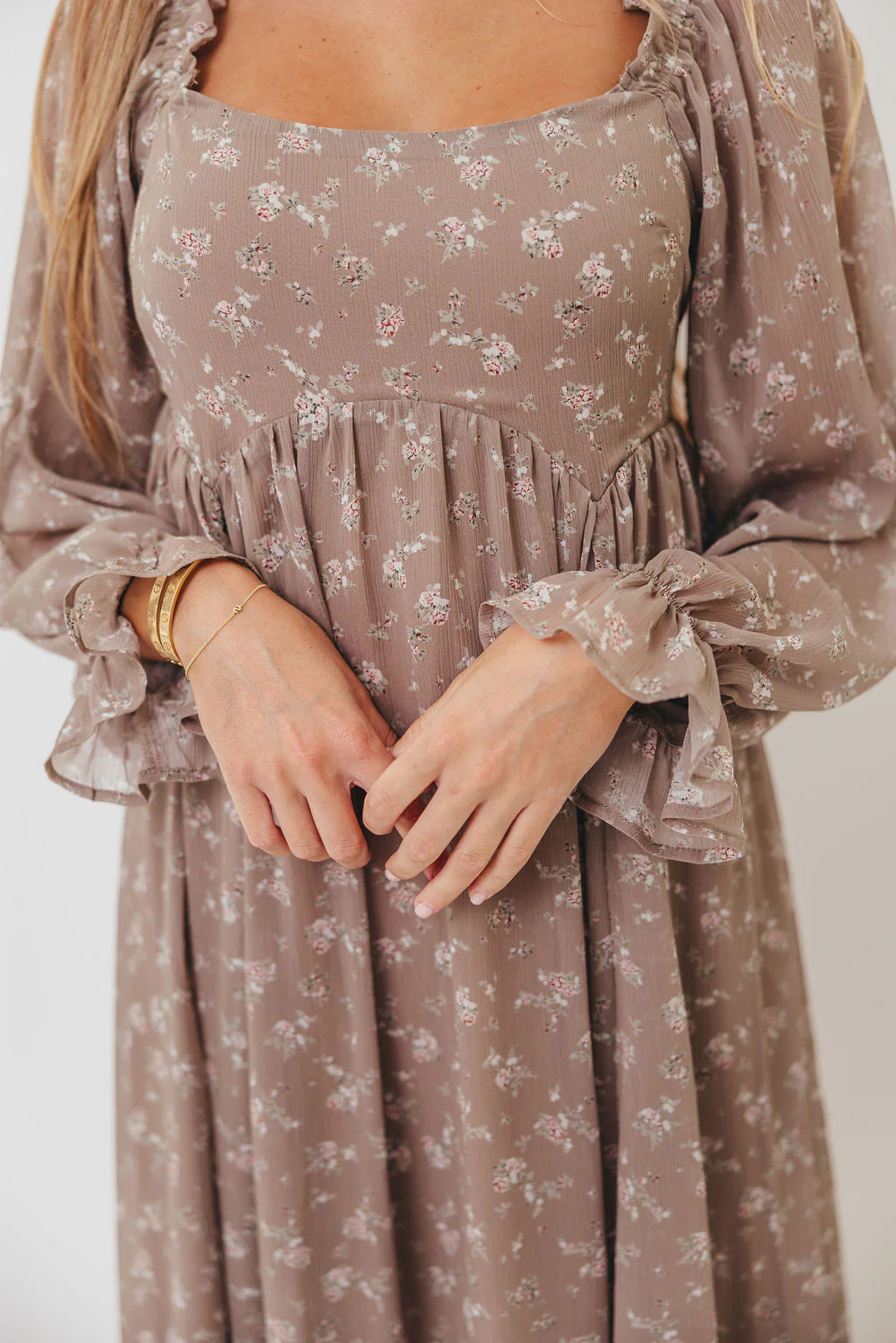 Amy Floral Long Sleeve Maxi Dress in Mocha Multi - Bump Friendly (Restocking in August) - Image 6