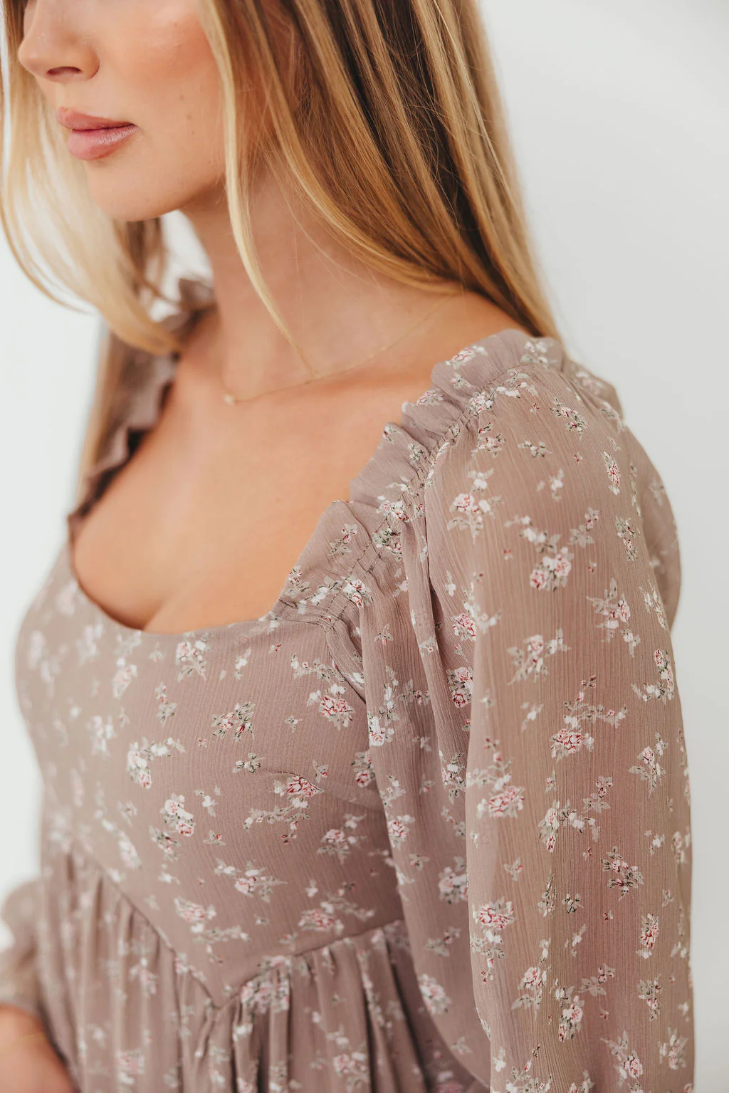 Amy Floral Long Sleeve Maxi Dress in Mocha Multi - Bump Friendly (Restocking in August) - Image 8