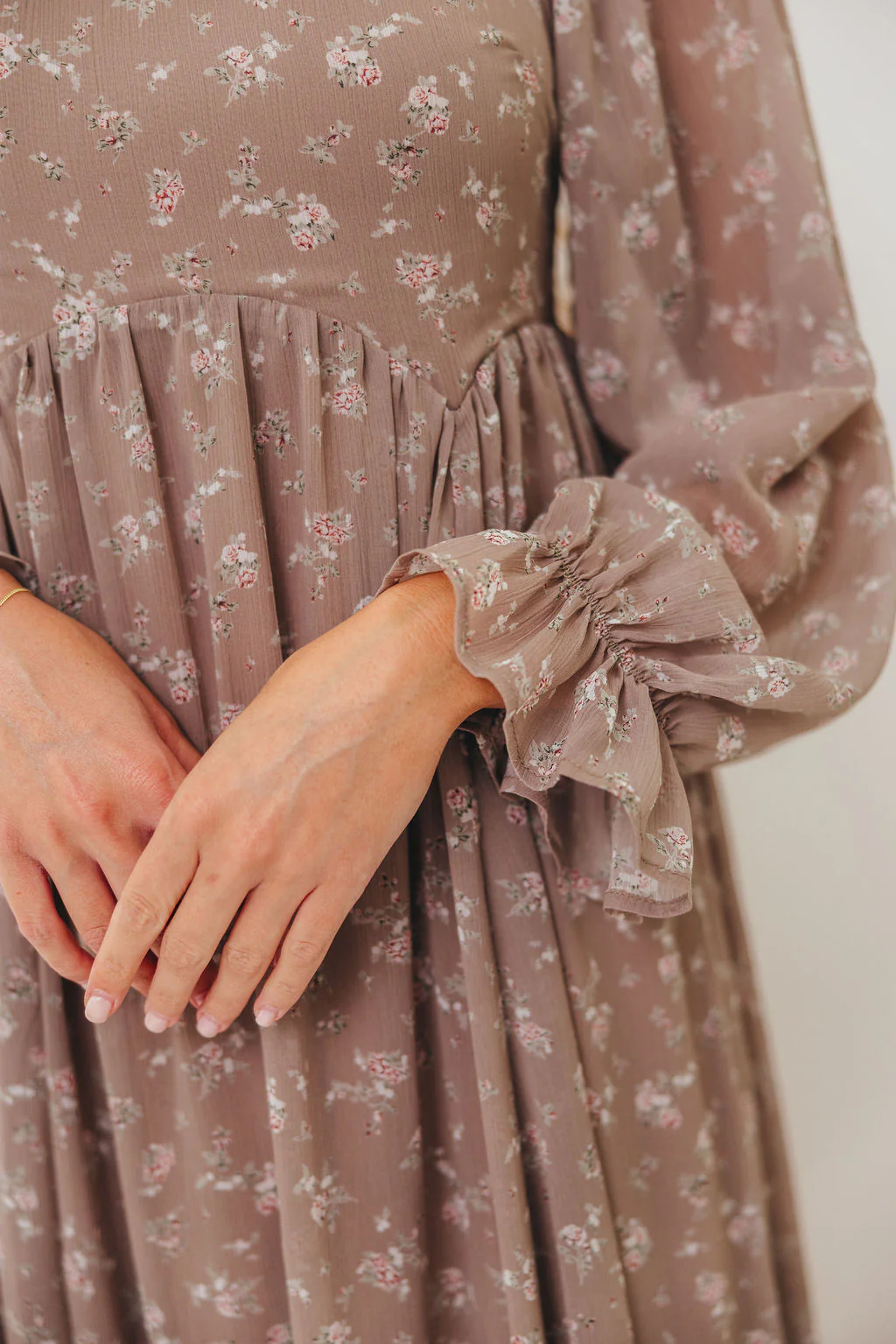 Amy Floral Long Sleeve Maxi Dress in Mocha Multi - Bump Friendly (Restocking in August) - Image 9