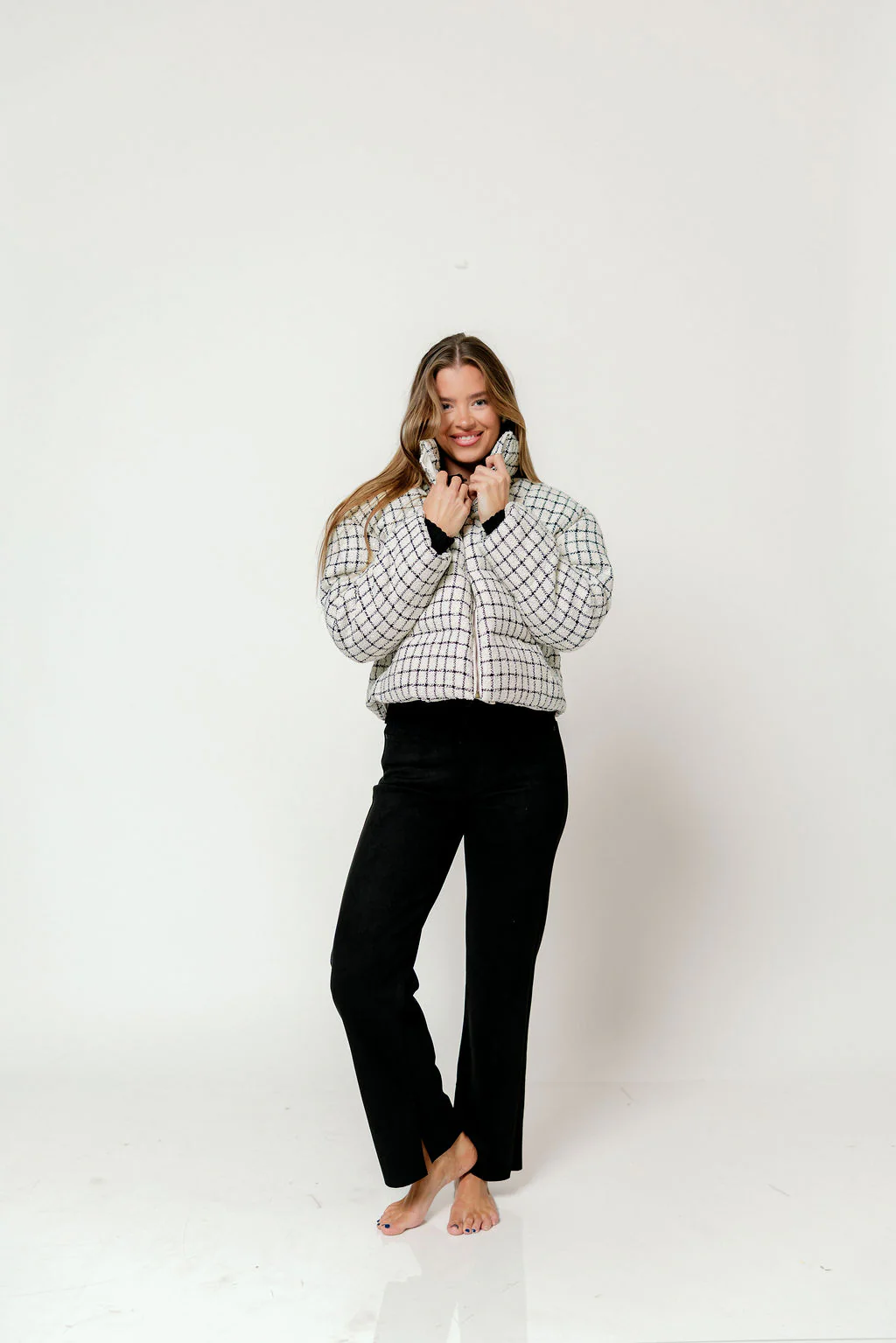 Anastasia Tweed Puff Jacket in Ecru/Black - Image 4