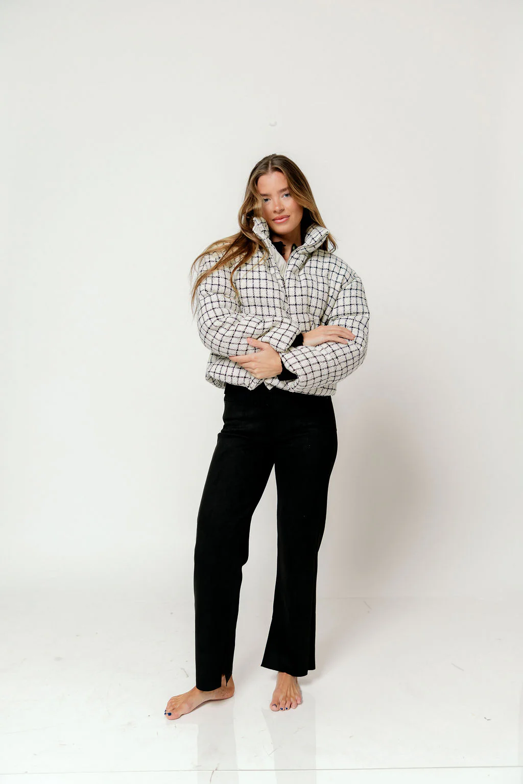 Anastasia Tweed Puff Jacket in Ecru/Black - Image 5