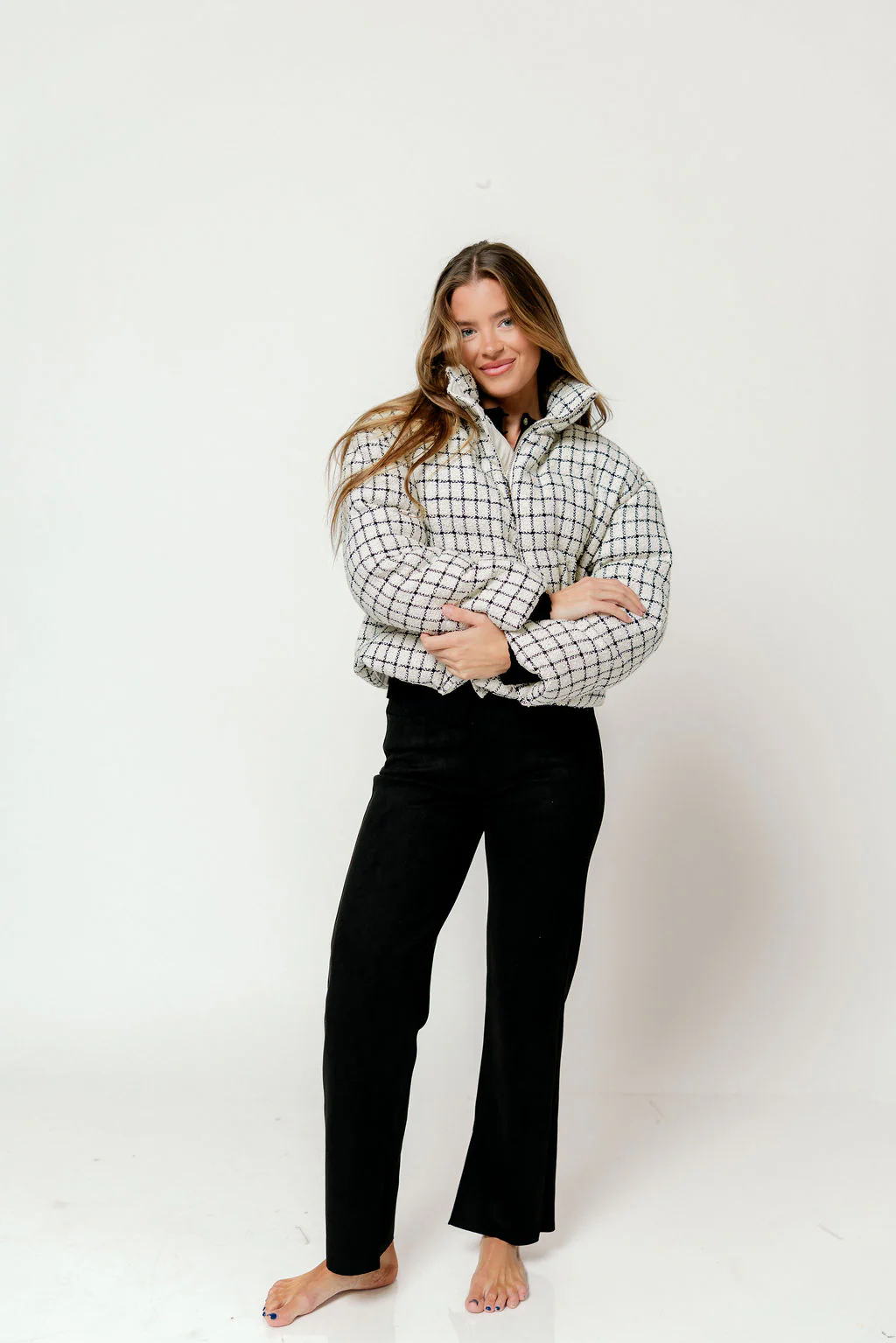 Anastasia Tweed Puff Jacket in Ecru/Black - Image 6