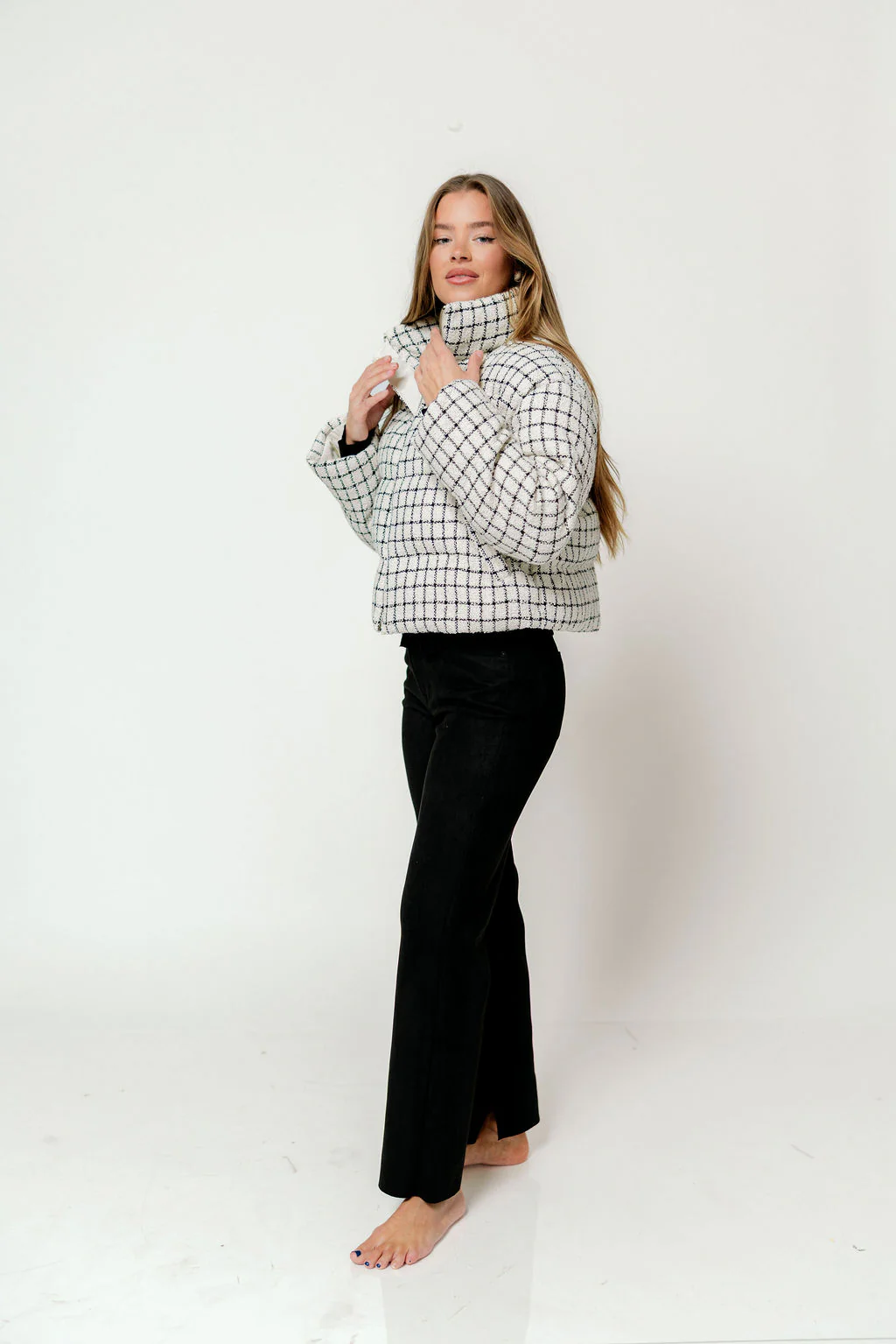 Anastasia Tweed Puff Jacket in Ecru/Black - Image 7