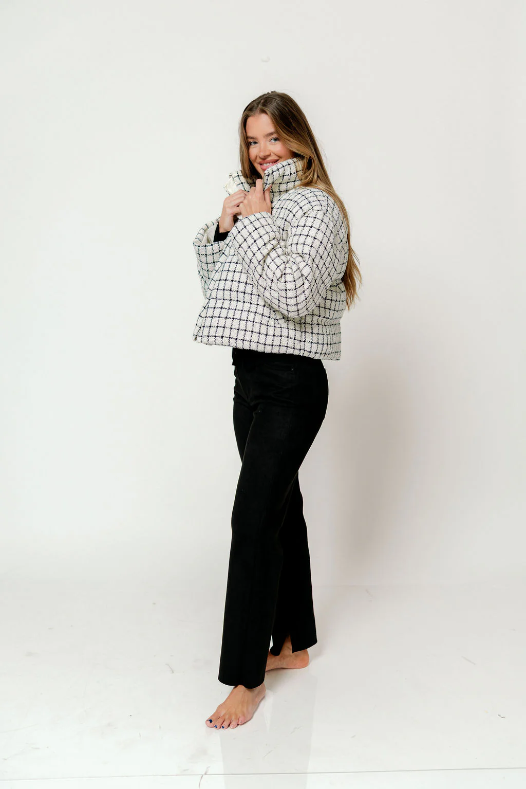 Anastasia Tweed Puff Jacket in Ecru/Black - Image 8