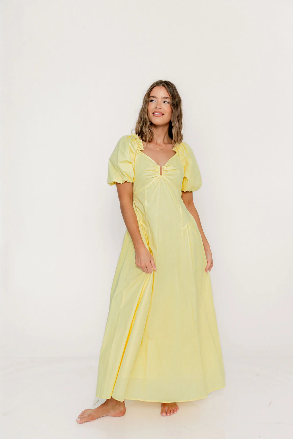 Melina Bubble Sleeve Maxi Dress in Butter Yellow