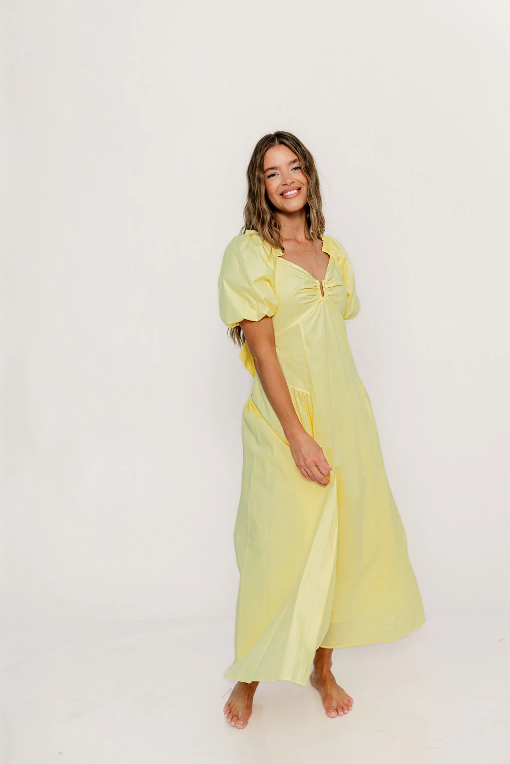 Melina Bubble Sleeve Maxi Dress in Butter Yellow - Image 2