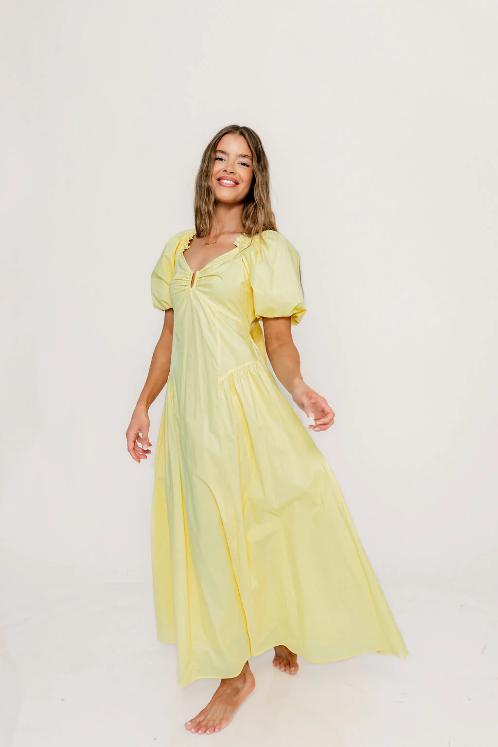 Melina Bubble Sleeve Maxi Dress in Butter Yellow - Image 4