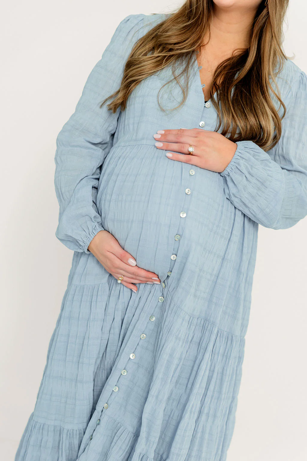Anna Cotton-Blend Button Down Maxi Dress in Baby Blue - Bump Friendly - Image 12