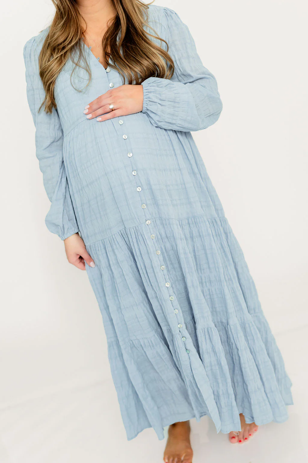 Anna Cotton-Blend Button Down Maxi Dress in Baby Blue - Bump Friendly - Image 15