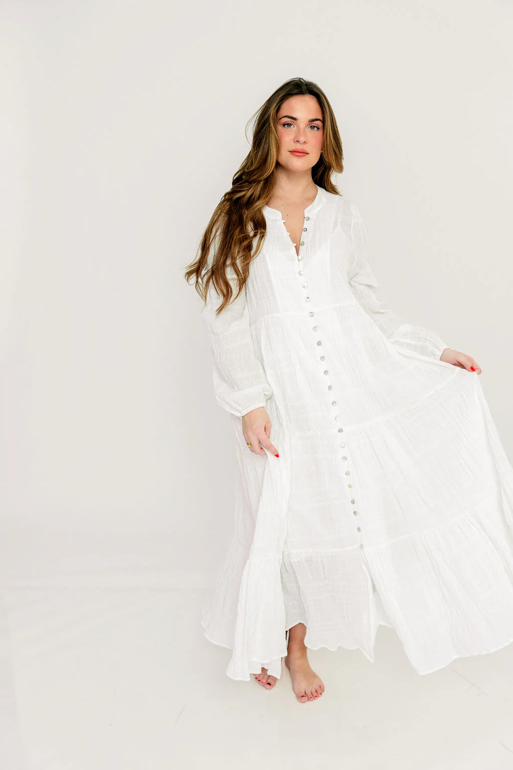 Anna Cotton-Blend Button Down Maxi Dress in Ivory - Bump Friendly - Image 13