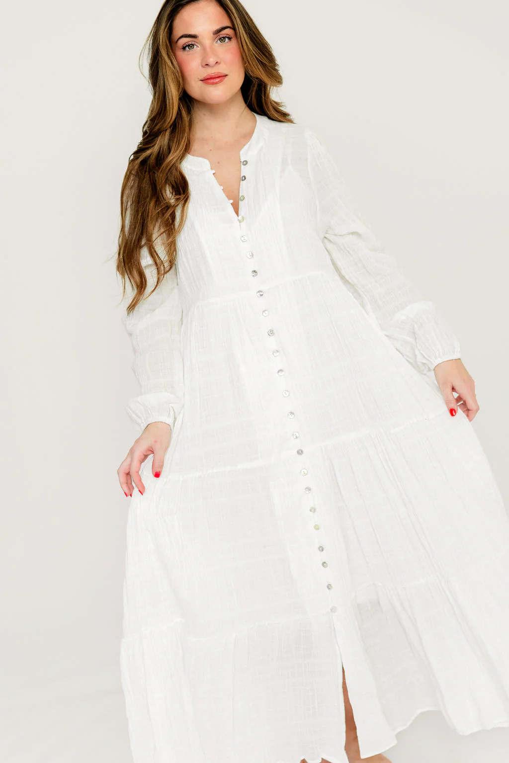 Anna Cotton-Blend Button Down Maxi Dress in Ivory - Bump Friendly - Image 14