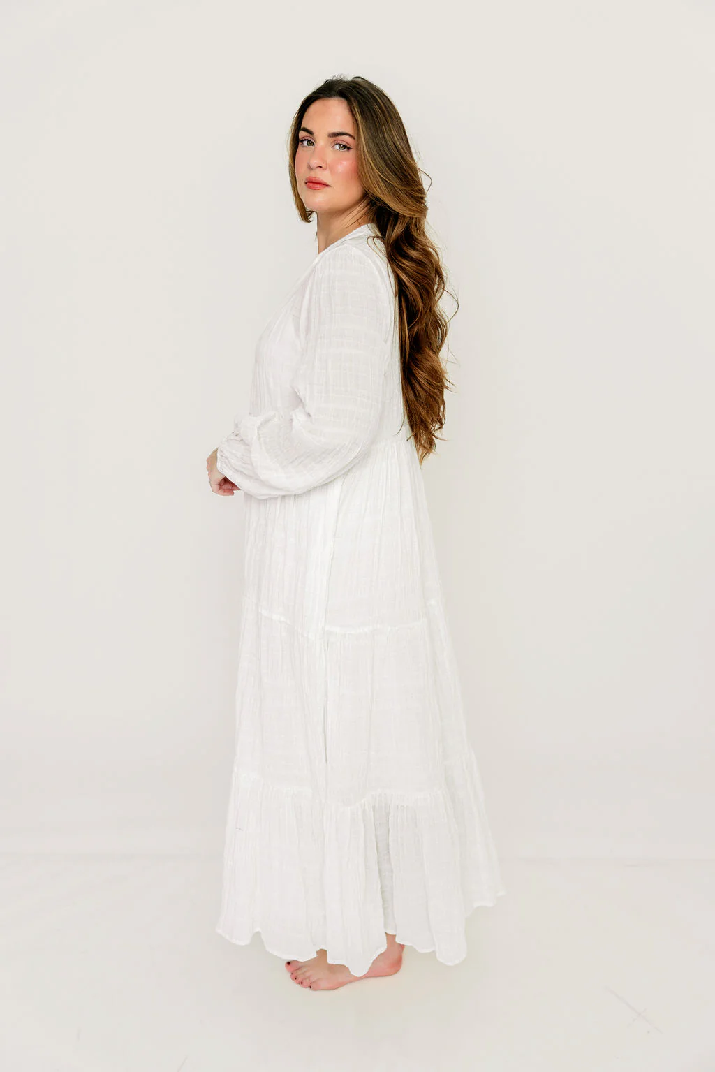 Anna Cotton-Blend Button Down Maxi Dress in Ivory - Bump Friendly - Image 16