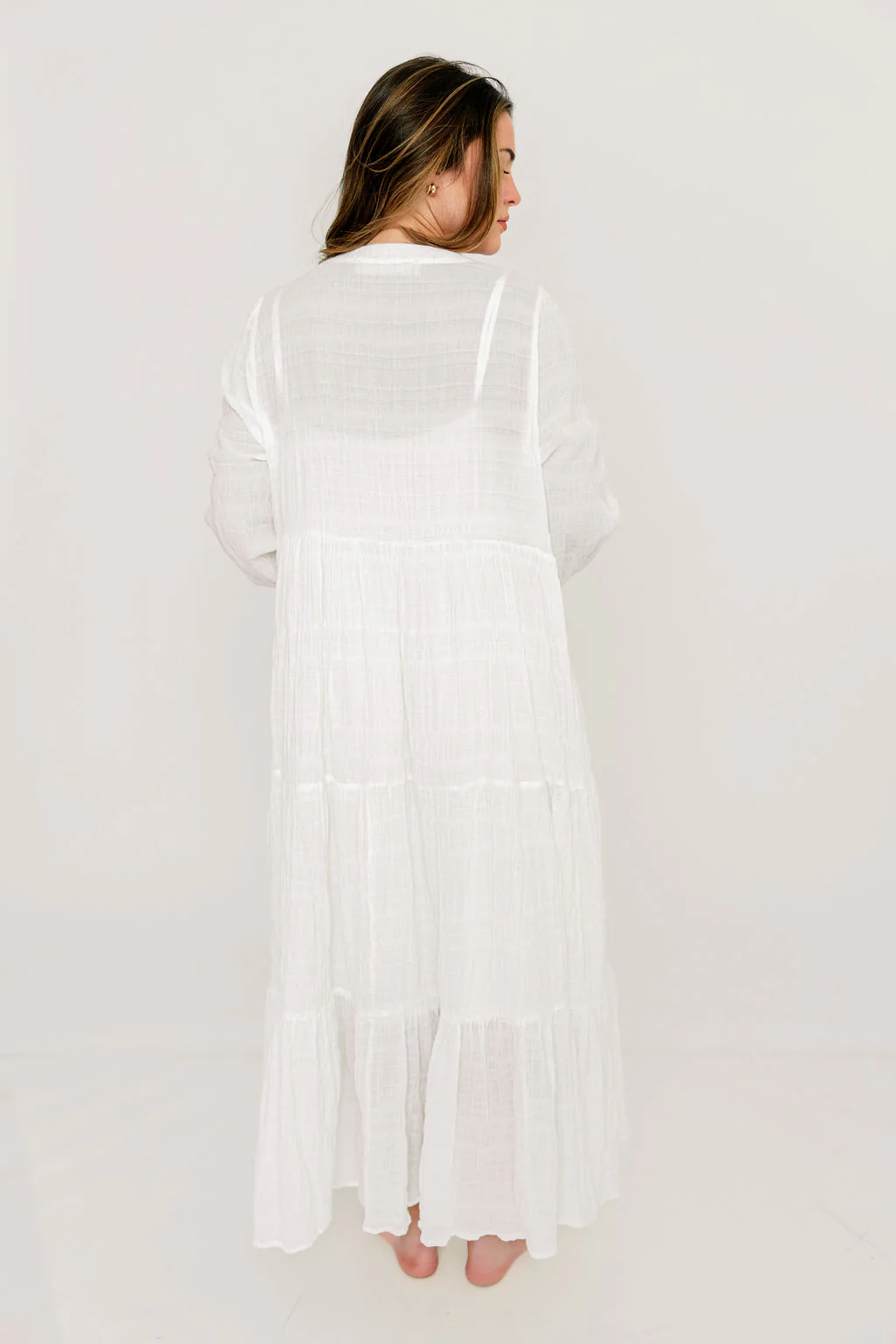 Anna Cotton-Blend Button Down Maxi Dress in Ivory - Bump Friendly - Image 17