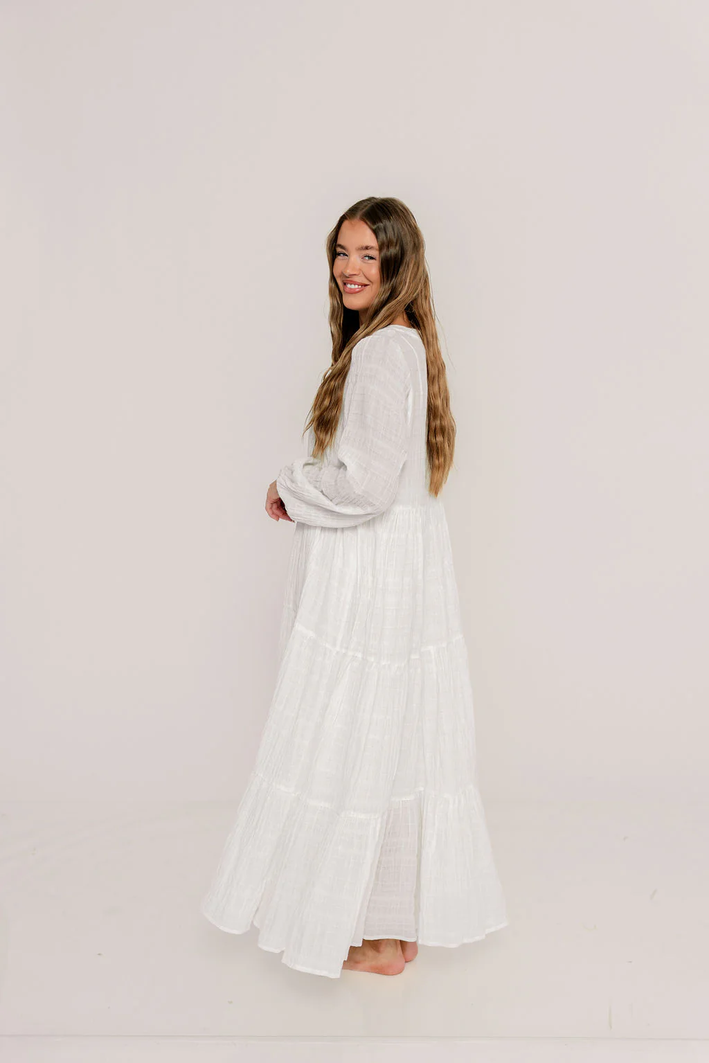 Anna Cotton-Blend Button Down Maxi Dress in Ivory - Bump Friendly - Image 3